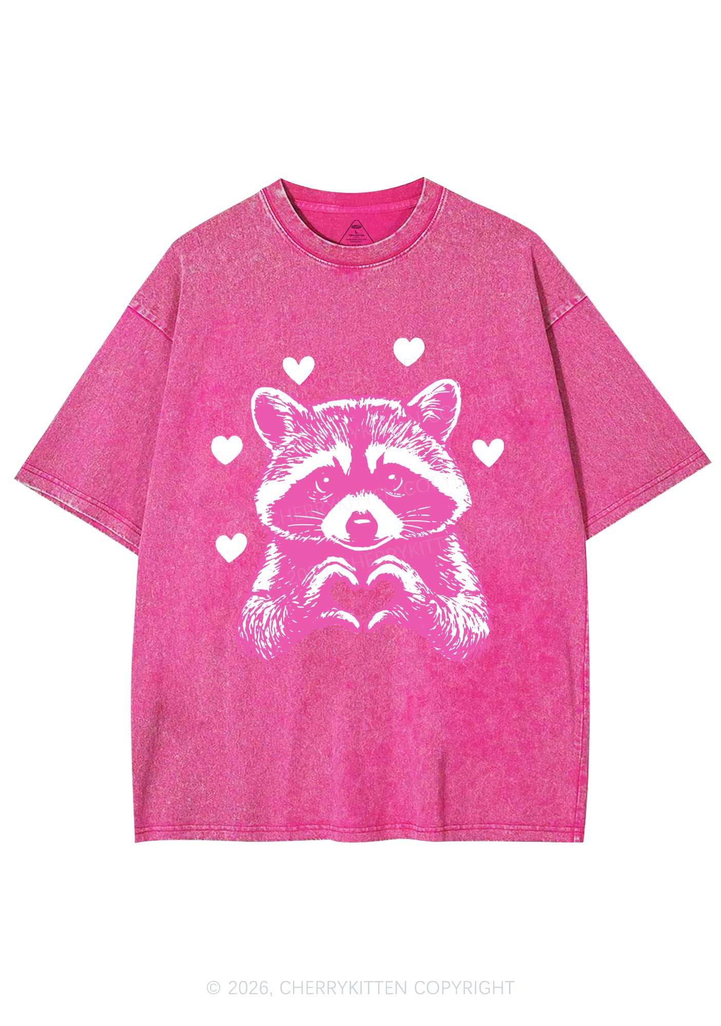 Pink Raccoon Heart Valentine's Day Y2K Shirts Washed Tee Cherrykitten