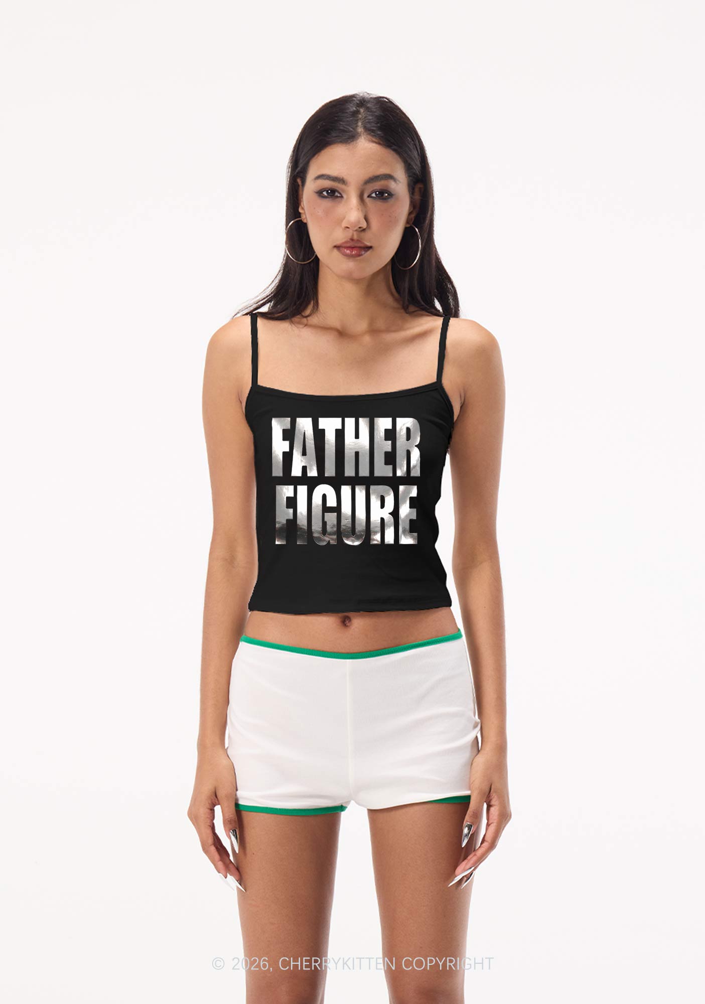 Father Figure Silver Foil Printed Y2K Spaghetti Strap Cami Cherrykitten