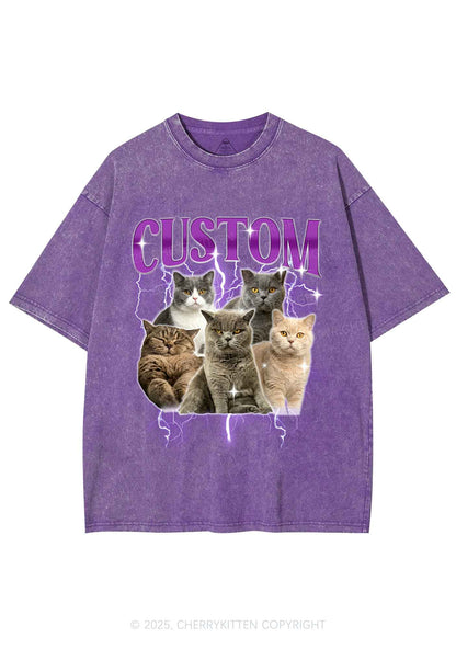 Custom Collage Pet Photo Y2K Shirts Washed Tee Cherrykitten