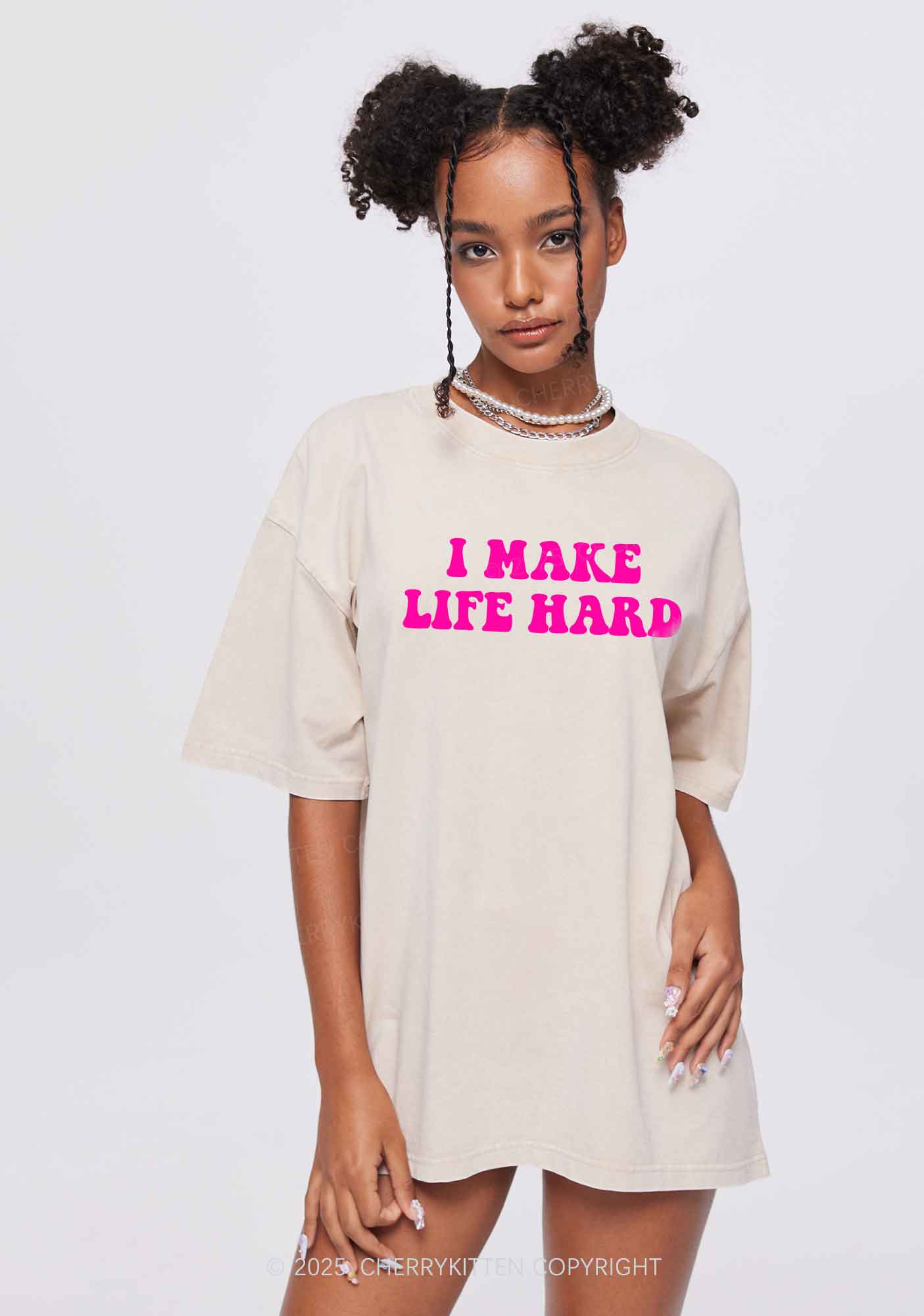 I Make Life Hard Y2K Valentine's Day Washed Tee Cherrykitten