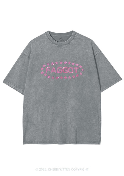 Rhinestone Pink Faggot Stars Pride Y2K Shirts Washed Tee Cherrykitten