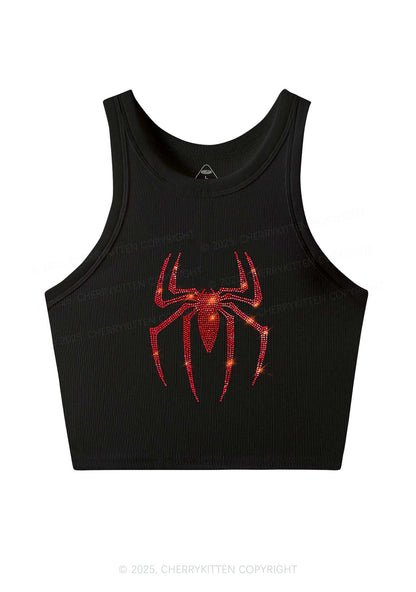 Rhinestone Red Spider Y2K Crop Tank Top Cherrykitten