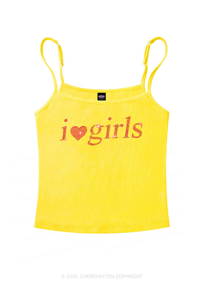 Rhinestone I Love Girls Y2K Spaghetti Strap Cami Cherrykitten