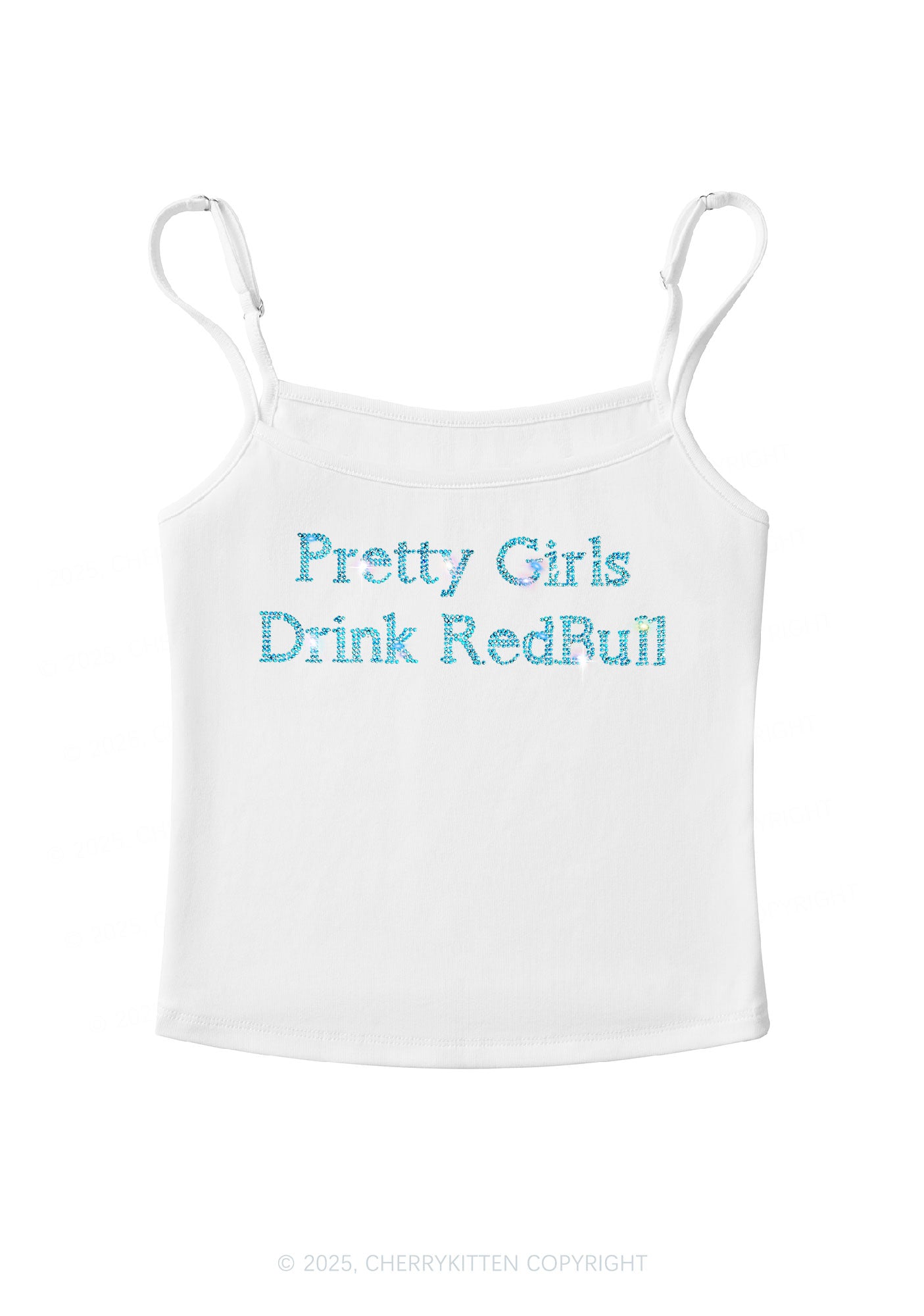 Rhinestone Pretty Girls Drink Redbull Y2K Spaghetti Strap Cami Cherrykitten