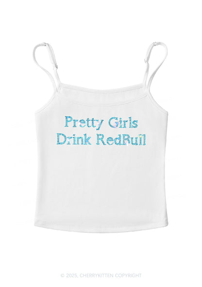 Rhinestone Pretty Girls Drink Redbull Y2K Spaghetti Strap Cami Cherrykitten