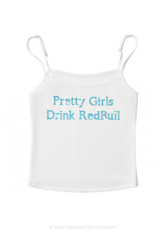 Rhinestone Pretty Girls Drink Redbull Y2K Spaghetti Strap Cami Cherrykitten