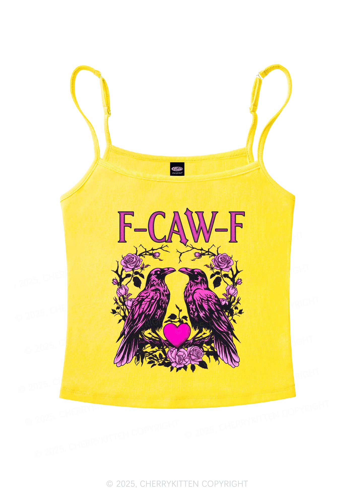 F CAW F Pink Ravens Valentine's Day Y2K Spaghetti Strap Cami Cherrykitten