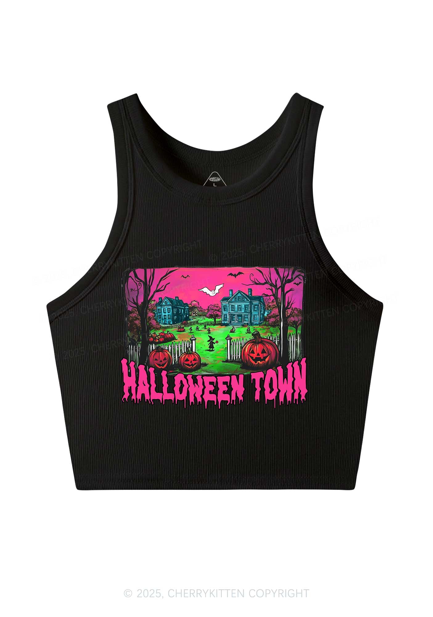 Halloween Pumpkin Town Y2K Crop Tank Top Cherrykitten