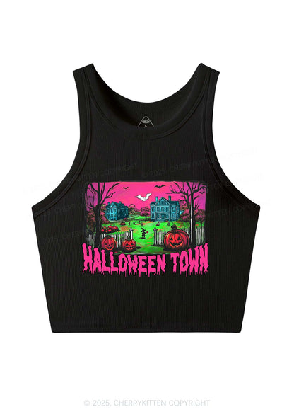 Halloween Pumpkin Town Y2K Crop Tank Top Cherrykitten