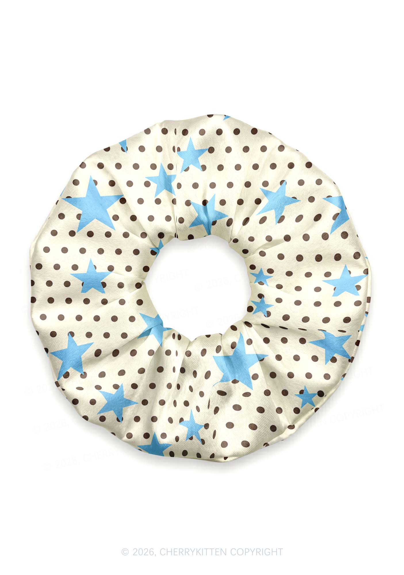 Brown Dots Blue Star Y2K Hair Scrunchie Cherrykitten