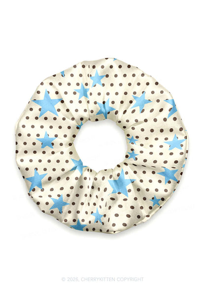 Brown Dots Blue Star Y2K Hair Scrunchie Cherrykitten