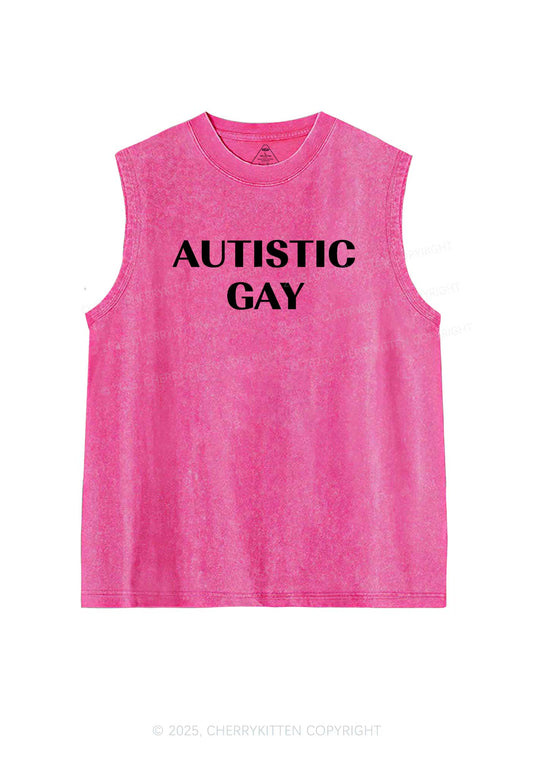 Autistic Gay Pride Y2K Washed Muscle Tank Cherrykitten