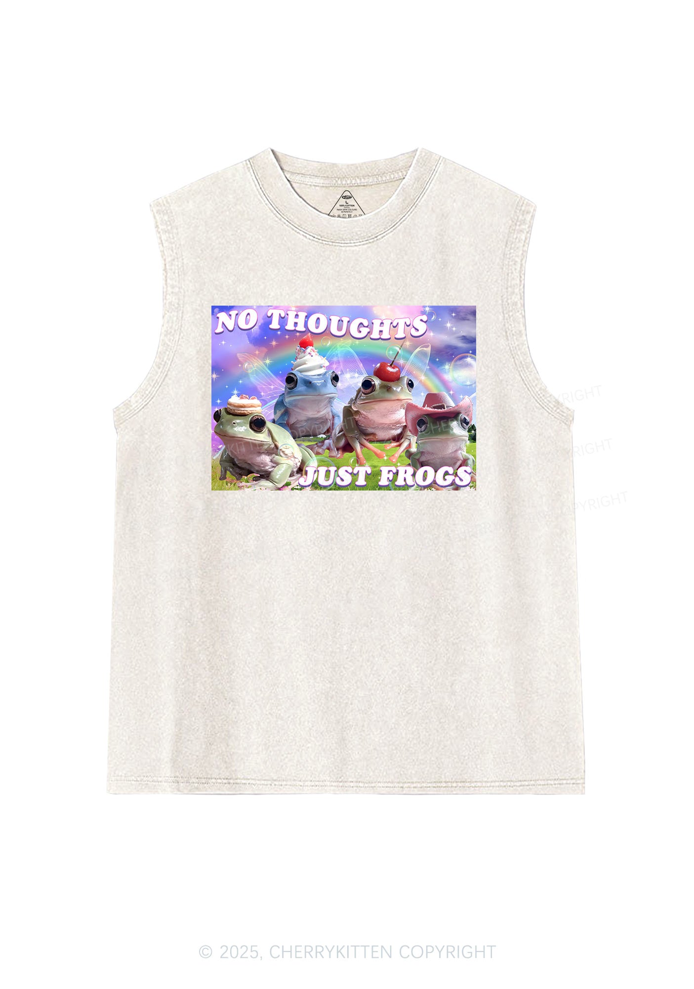 No Thoughts Just Frogs Y2K Washed Muscle Tank Cherrykitten