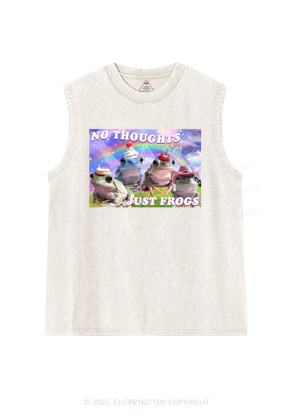 No Thoughts Just Frogs Y2K Washed Muscle Tank Cherrykitten