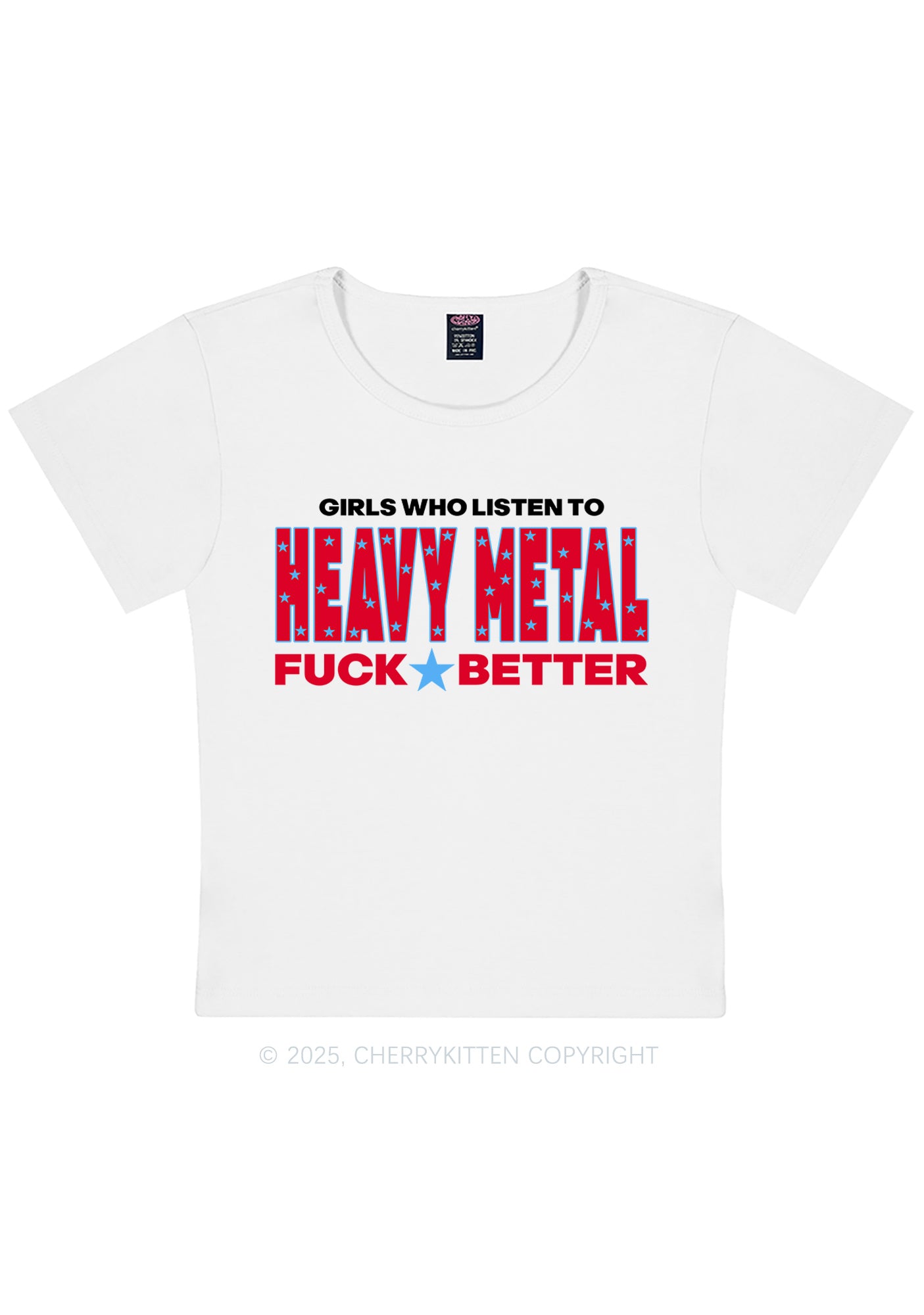 Girls Listen Heavy Metal Y2K Baby Tee Cherrykitten