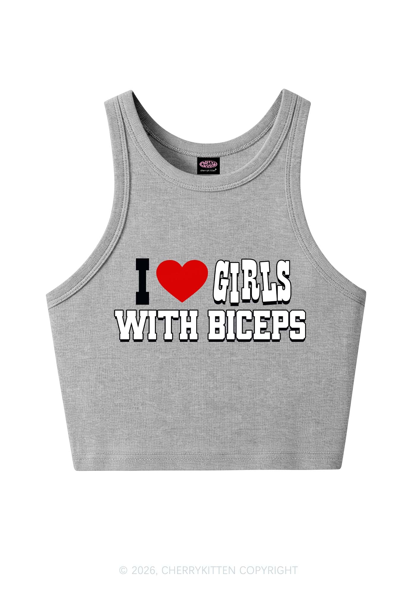 I Love Girls With Biceps Y2K Crop Tank Top Cherrykitten