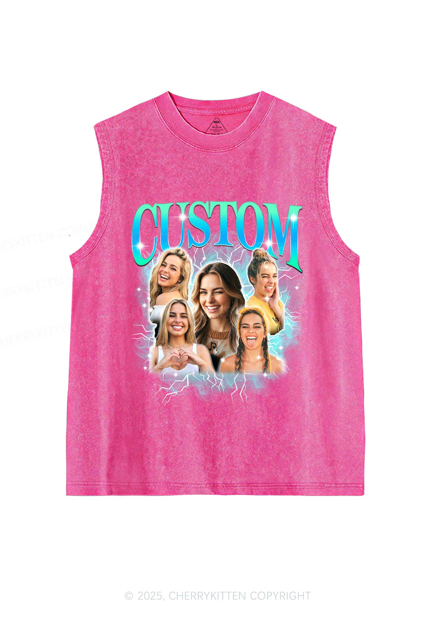 Custom Collage Portrait Y2K Washed Muscle Tank Cherrykitten