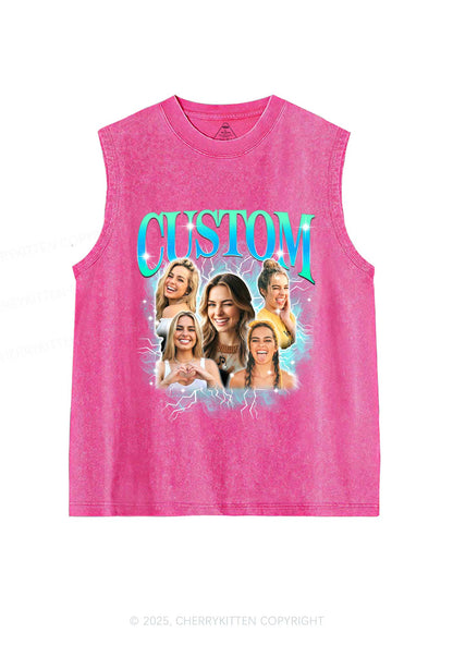 Custom Collage Portrait Y2K Washed Muscle Tank Cherrykitten