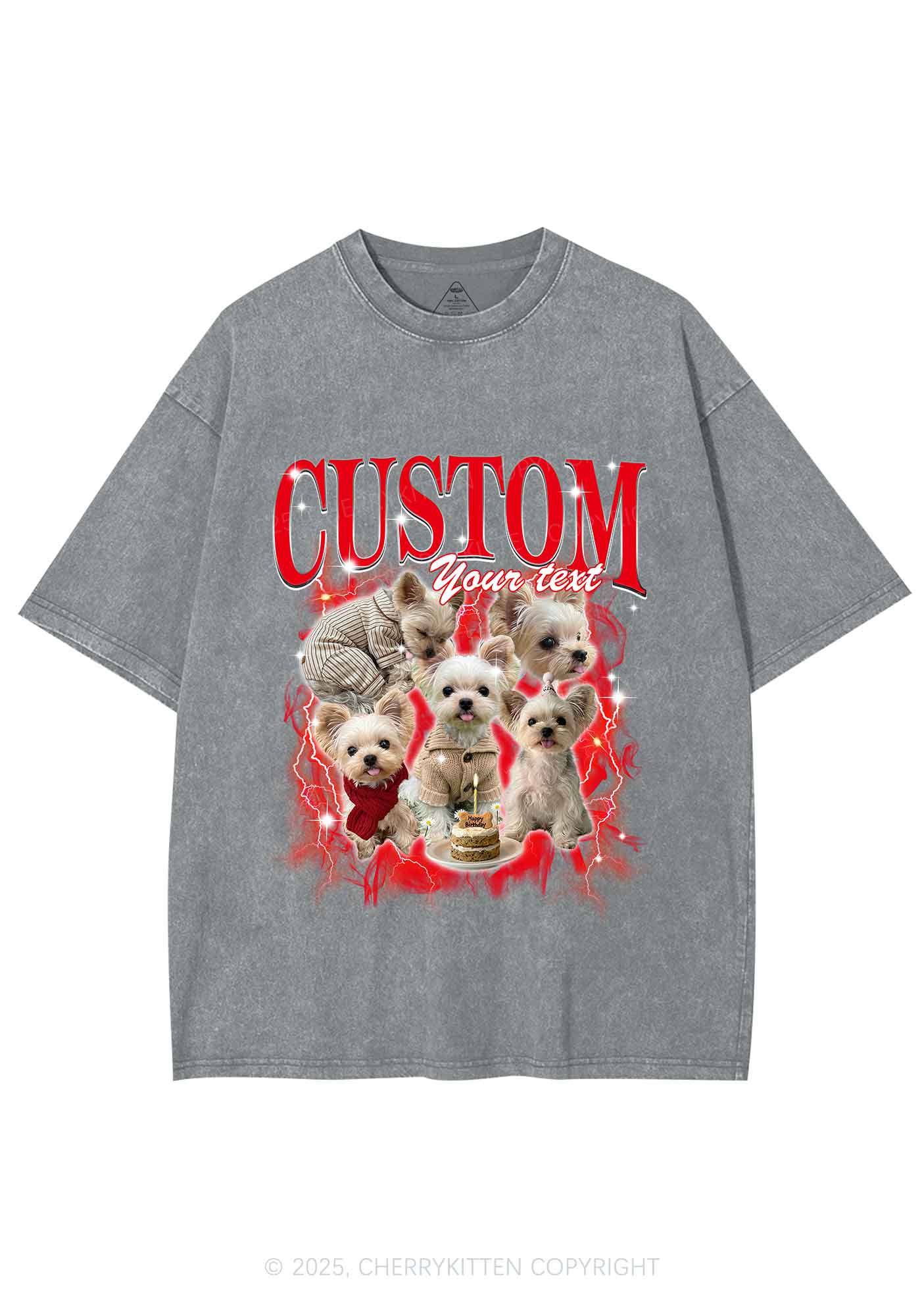Custom Sparkle Dog Photo Y2K Shirts Washed Tee Cherrykitten