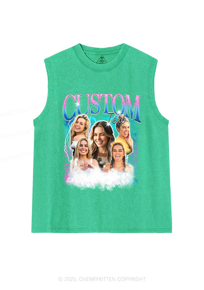 Custom Portrait Glitter Text Y2K Washed Muscle Tank Cherrykitten