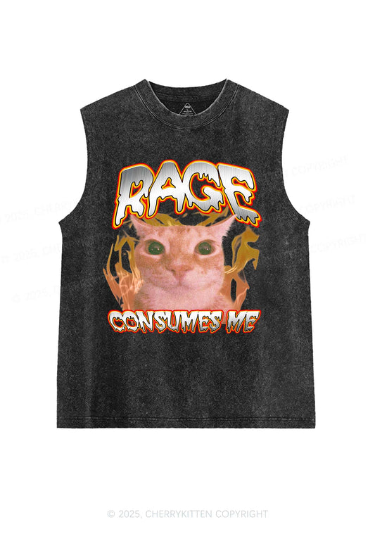 Rage Consumes Me Cat Y2K Washed Muscle Tank Cherrykitten