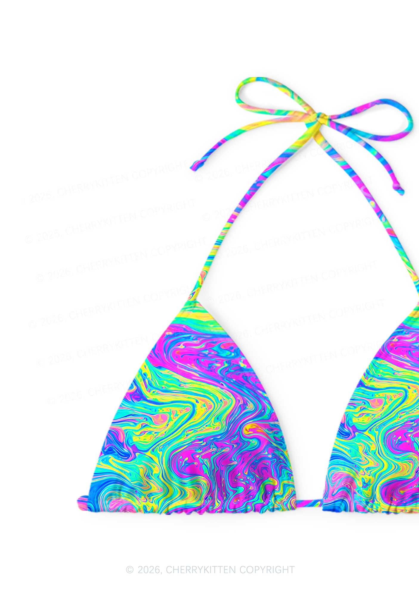 Rainbow Fluid Swirl Y2K Print Bikini Set Cherrykitten
