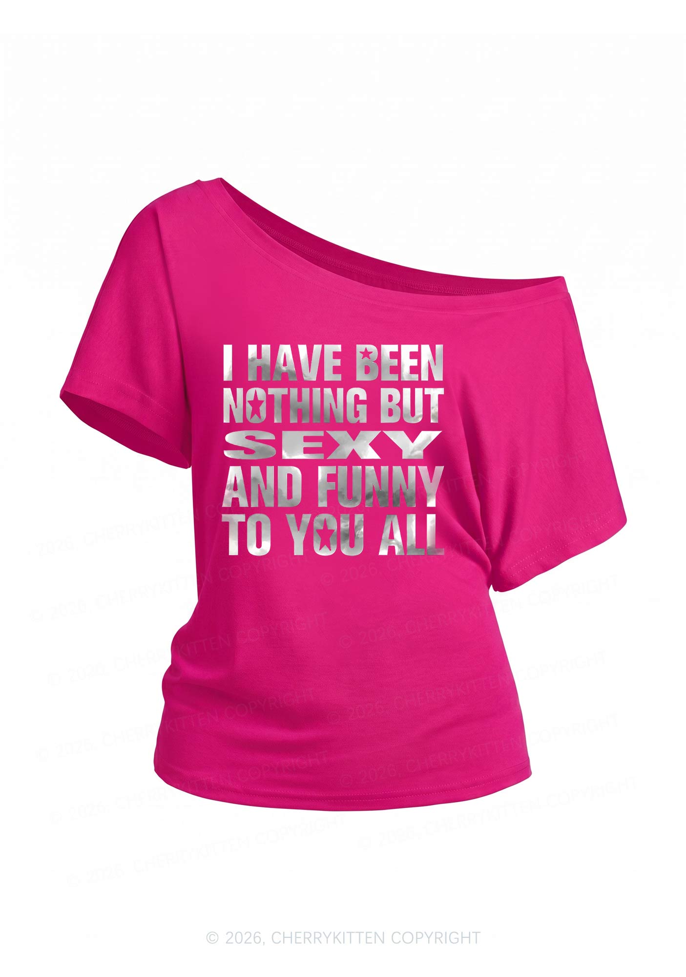 I Have Been Nothing Silver Foil Printed Y2K Off Shoulder Tee Cherrykitten