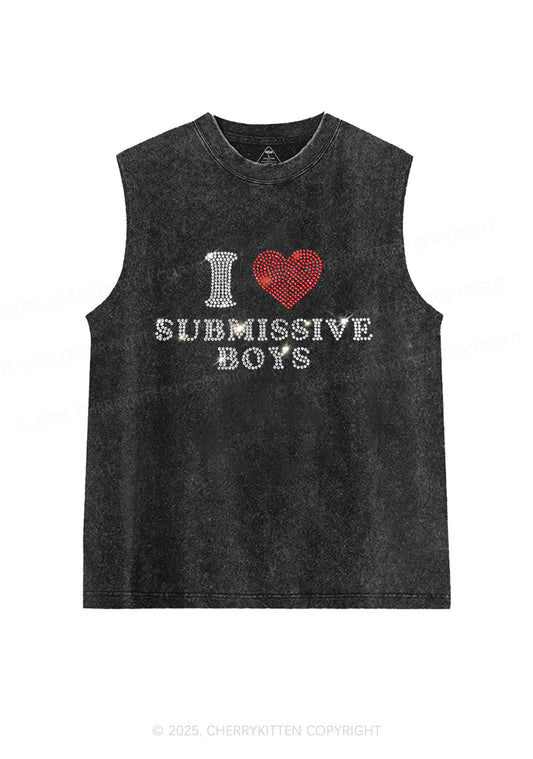 Rhinestone I Love S Boys Y2K Washed Muscle Tank Cherrykitten