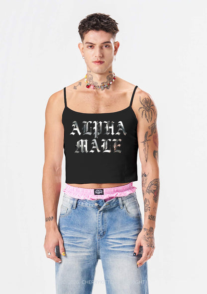 Alpha Male Silver Foil Printed Y2K Spaghetti Strap Cami Cherrykitten