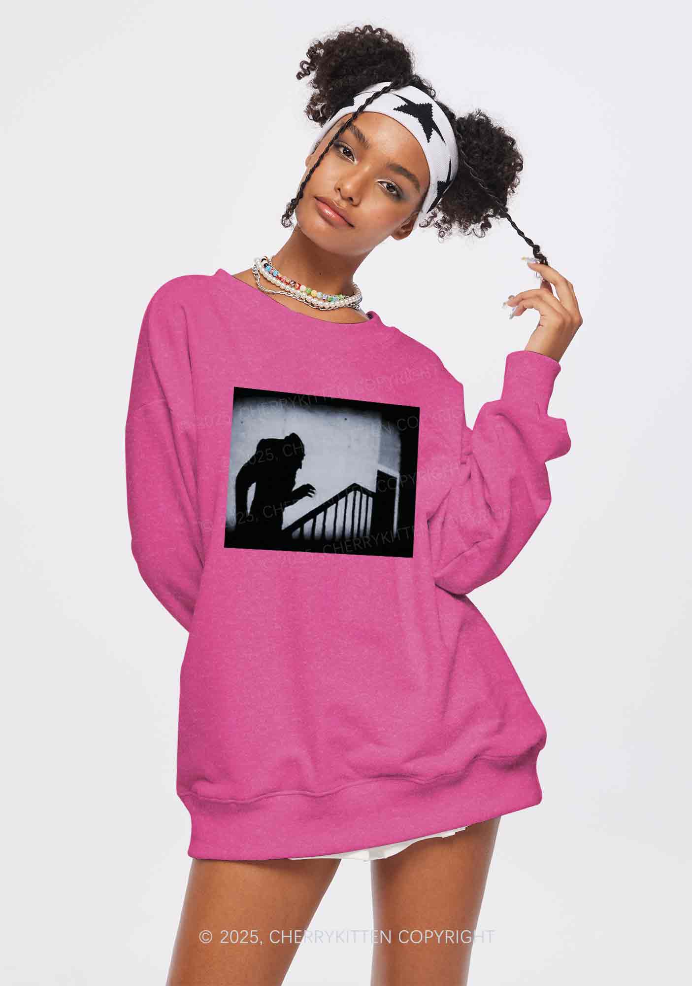 Halloween Stairs Intruder Y2K Washed Sweatshirts Cherrykitten