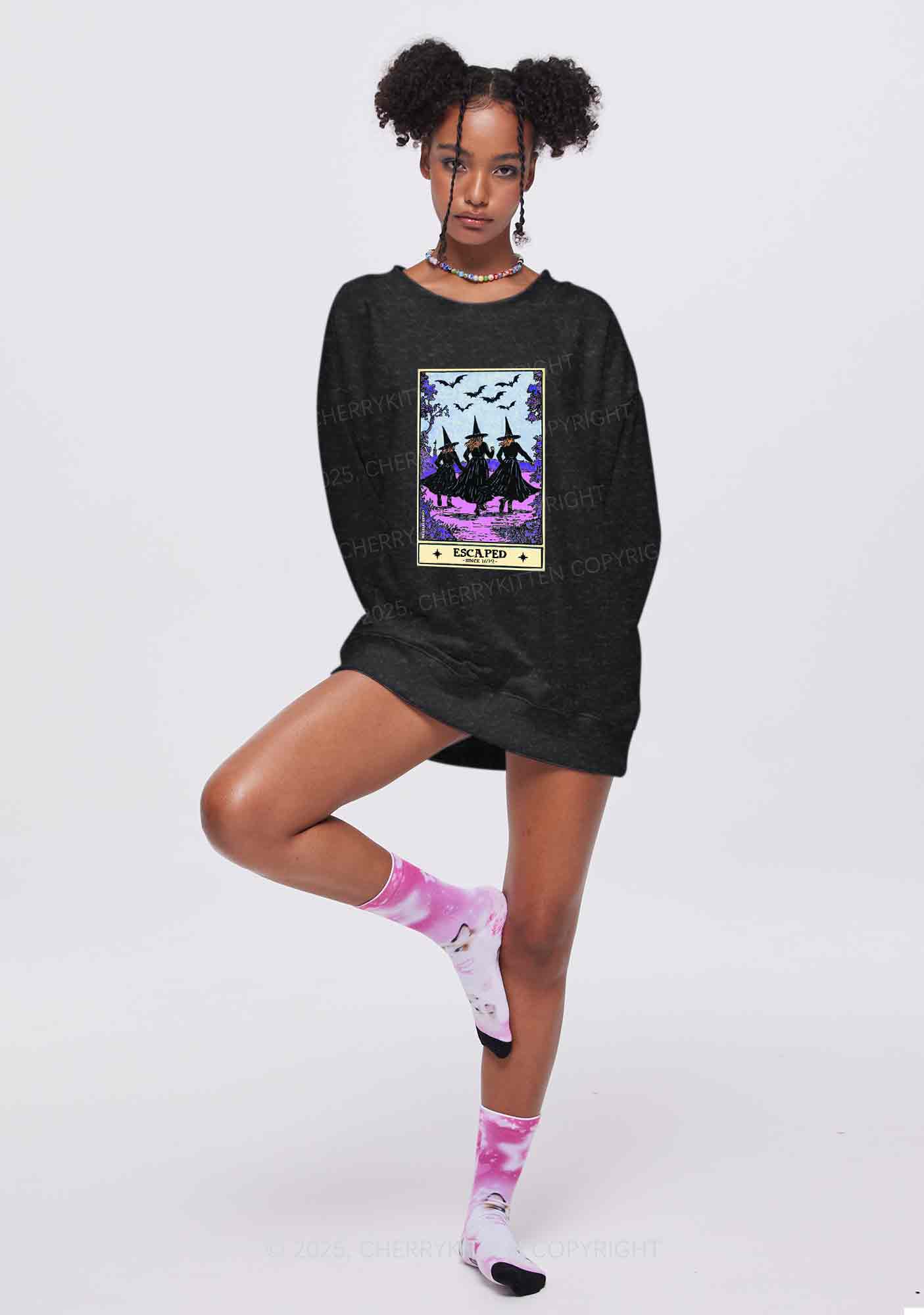 Halloween Escaped Witch Y2K Washed Sweatshirts Cherrykitten
