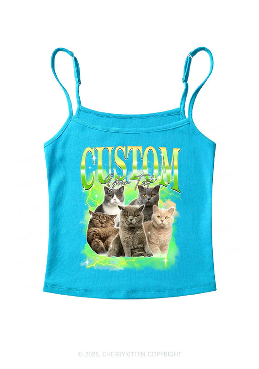 Custom Neon Lightning Cat Photo Y2K Spaghetti Strap Cami Cherrykitten