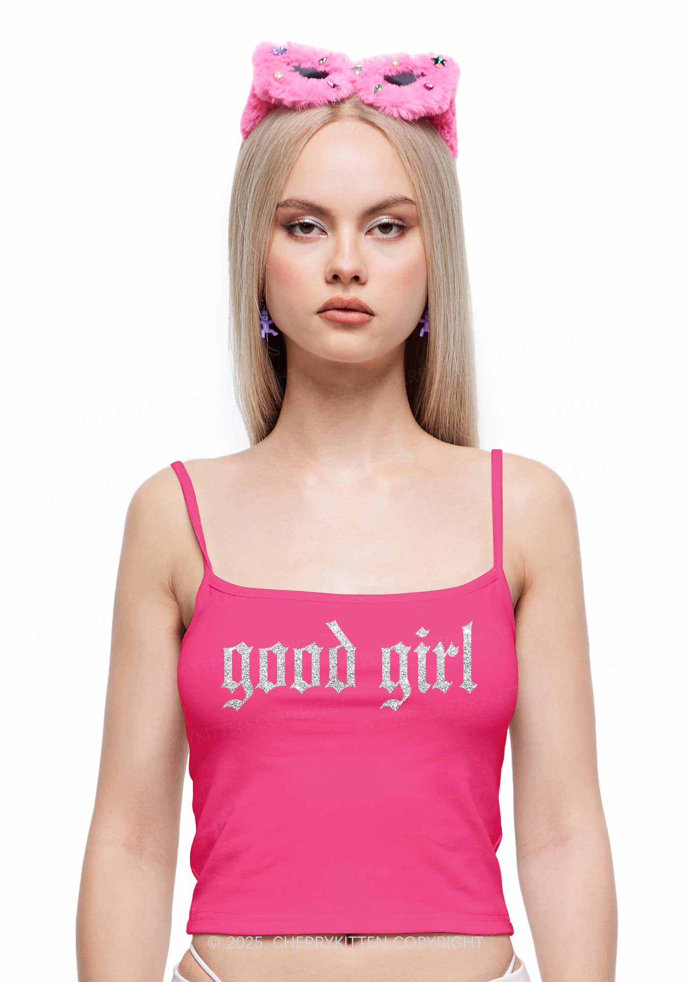 Glitter Good Girl Y2K Spaghetti Strap Cami Cherrykitten