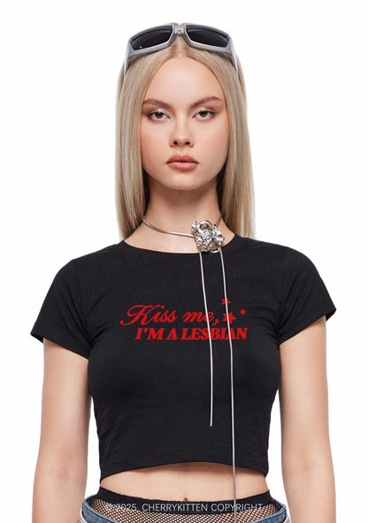 Kiss Me Im Lesbian Pride Y2K Baby Tee Cherrykitten
