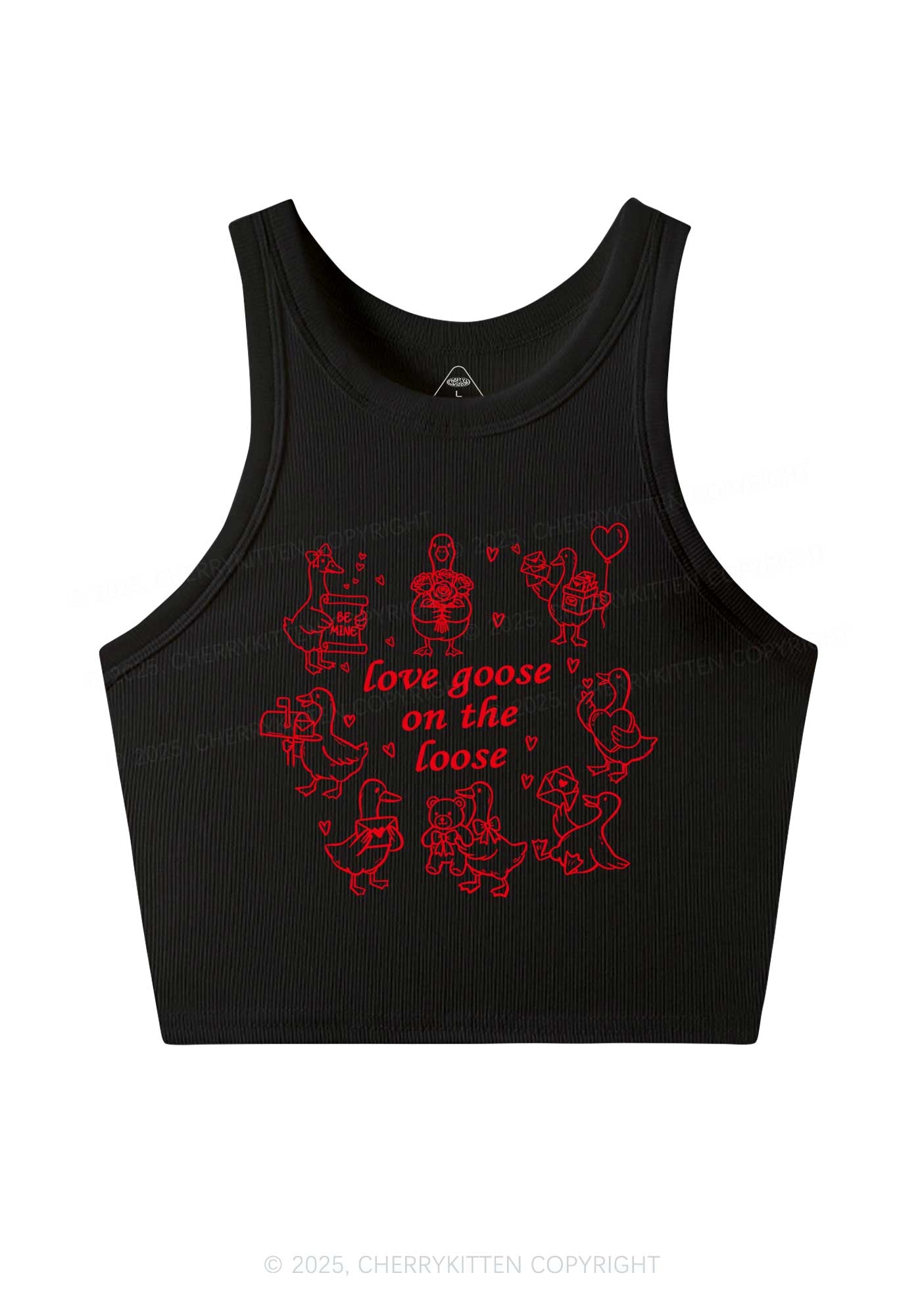 Love Goose On The Loose Valentine's Day Y2K Crop Tank Top Cherrykitten