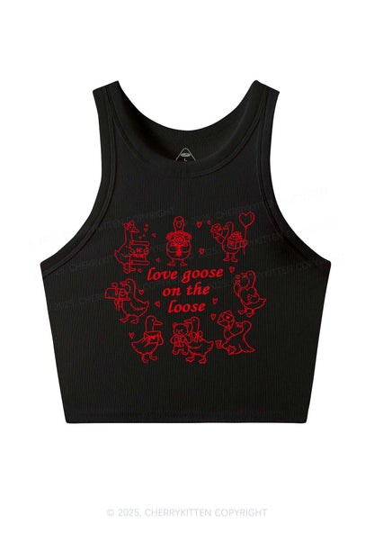 Love Goose On The Loose Valentine's Day Y2K Crop Tank Top Cherrykitten