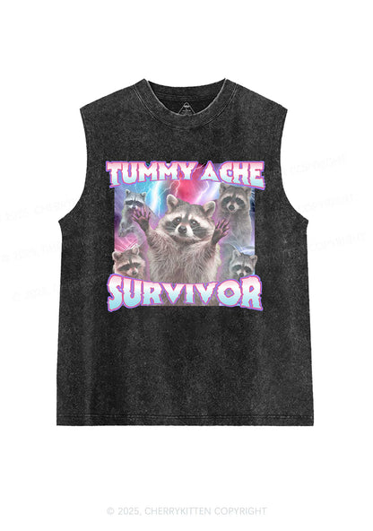 Tummy Ache Survivor Raccoon Y2K Washed Muscle Tank Cherrykitten
