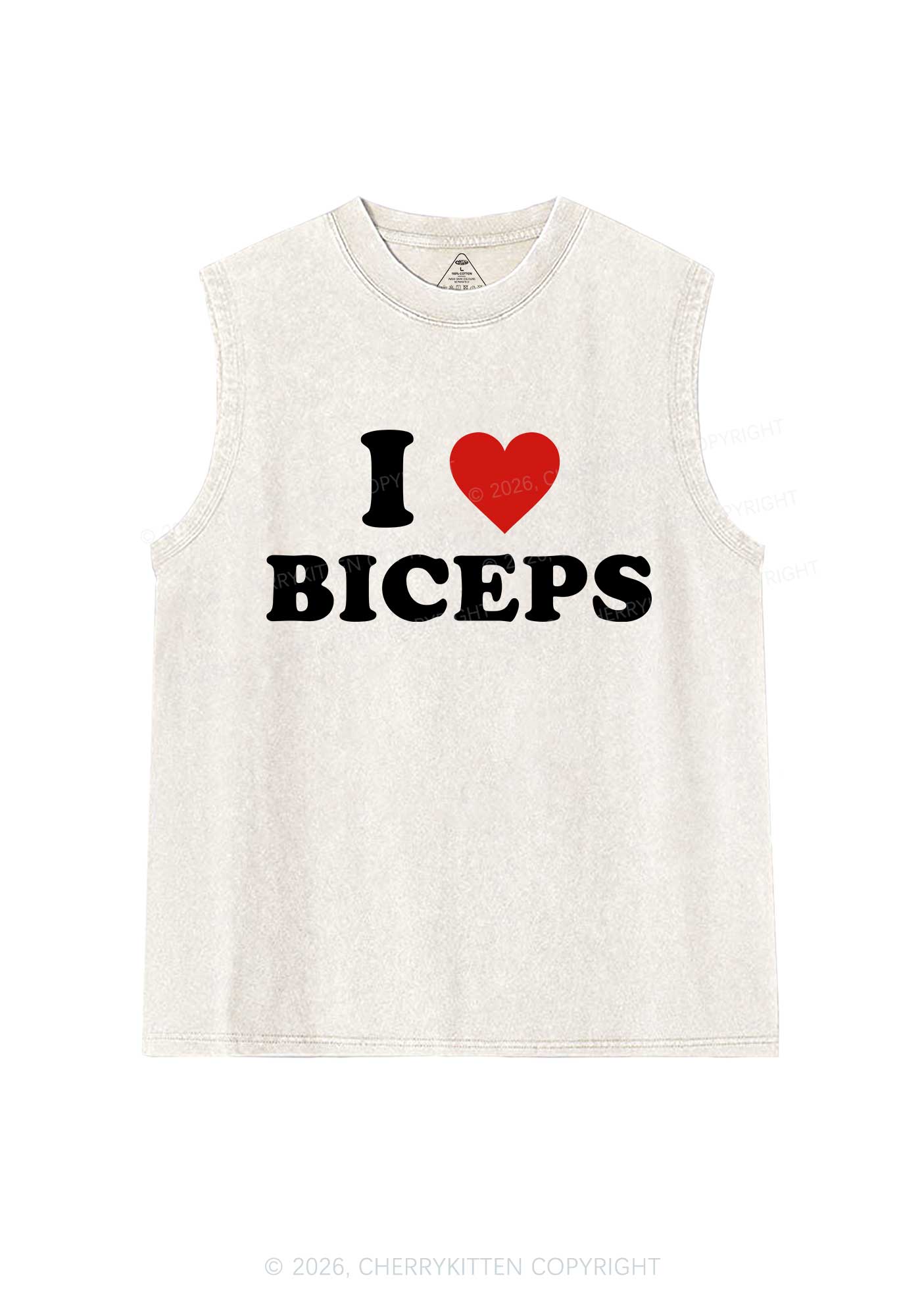 I Love Biceps Valentine's Day Y2K Washed Muscle Tank Cherrykitten
