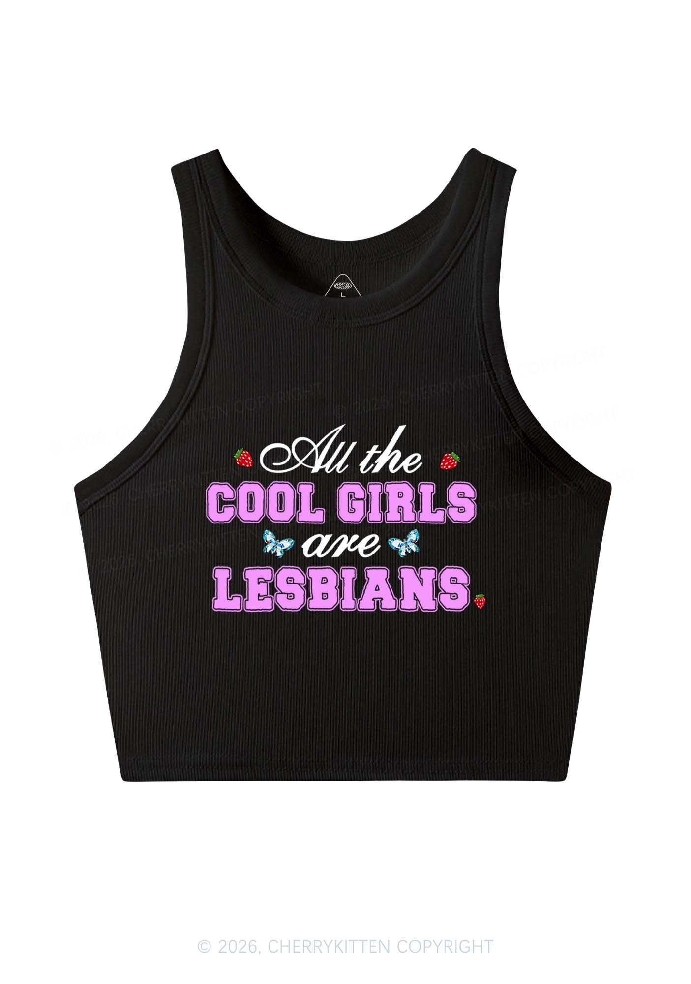 Cool Girls Are Lesbians Pride Y2K Crop Tank Top Cherrykitten