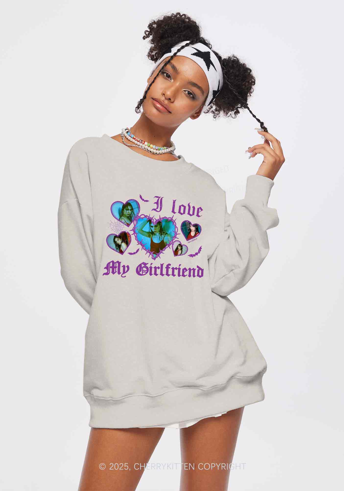 Custom Halloween Girlfriend Photos Y2K Washed Sweatshirts Cherrykitten