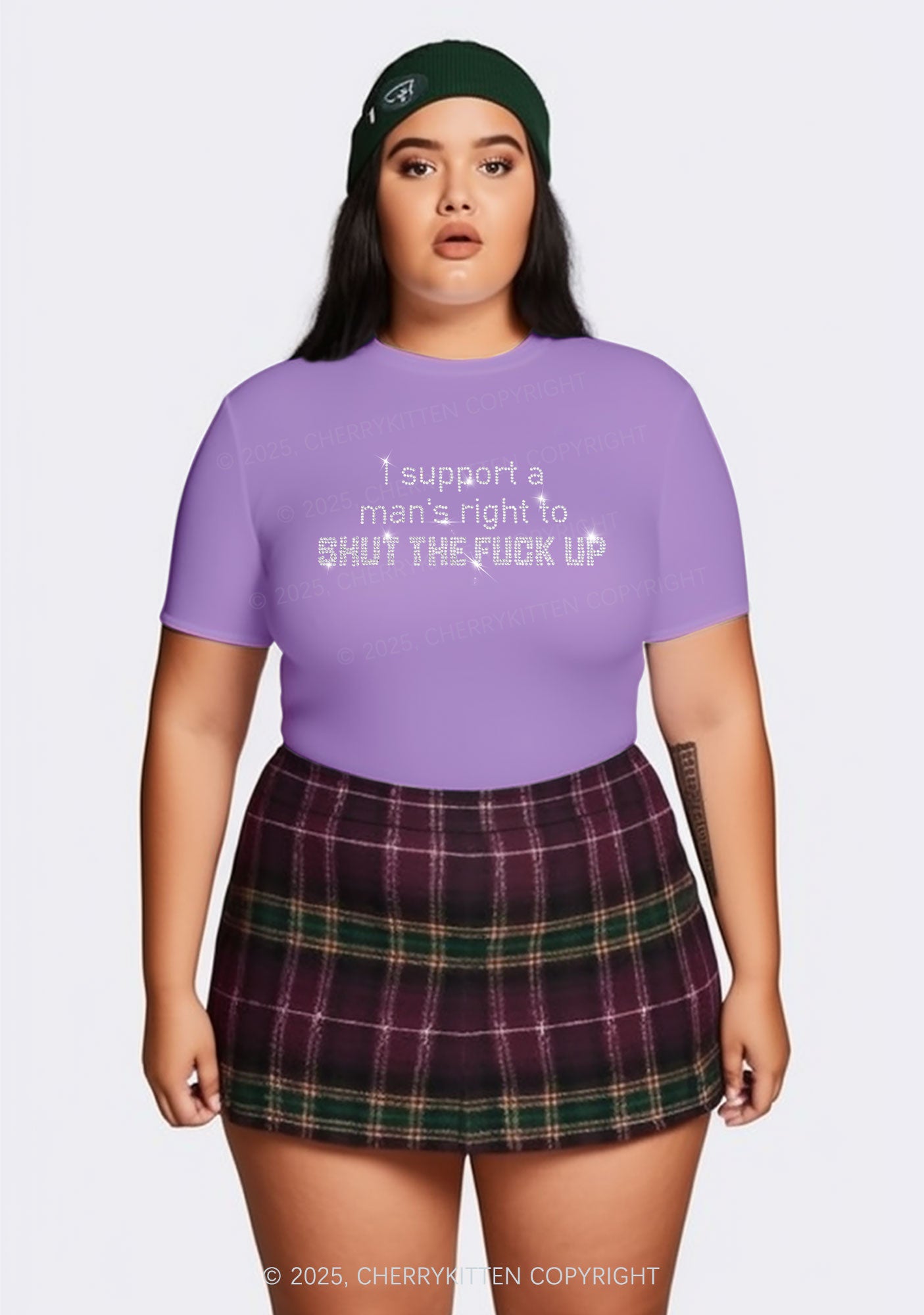 Curvy Rhinestone I Support A Mans Right Y2K Baby Tee Cherrykitten