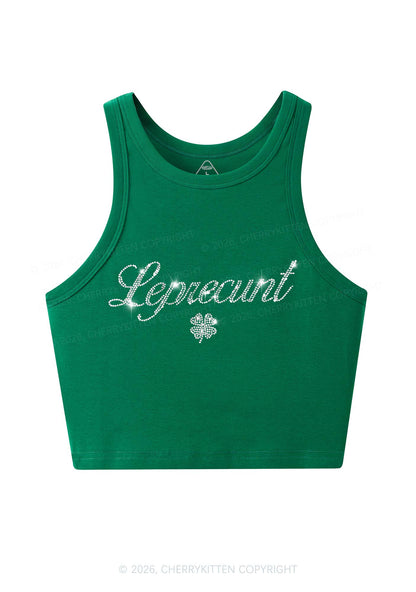 Rhinestone Leprecunt St Patricks Y2K Crop Tank Top Cherrykitten