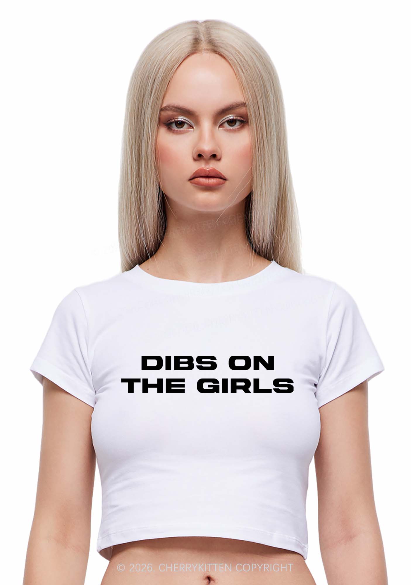 Dibs On The Girls Pride Y2K Baby Tee Cherrykitten
