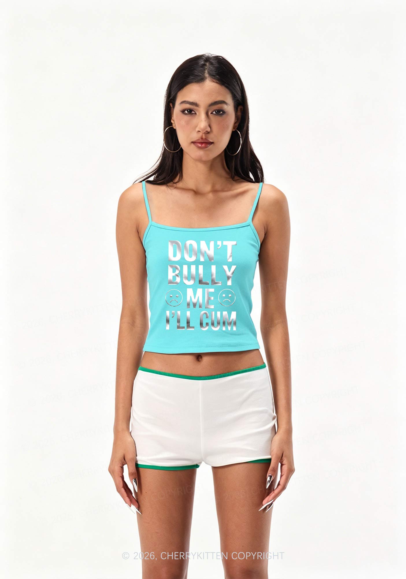 Dont Bully Me Silver Foil Printed Y2K Spaghetti Strap Cami Cherrykitten
