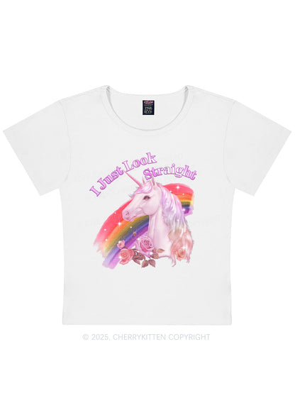 Look Straight Unicorn Pride Y2K Baby Tee Cherrykitten