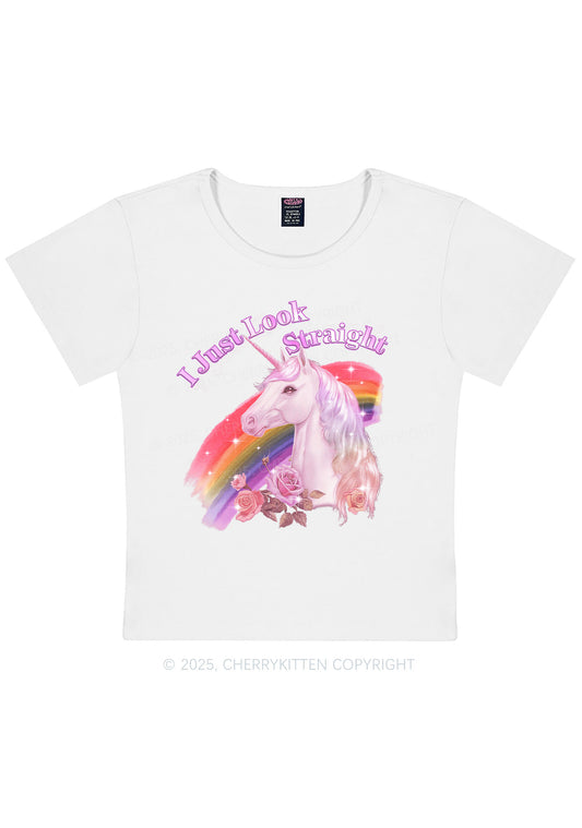 Look Straight Unicorn Pride Y2K Baby Tee Cherrykitten