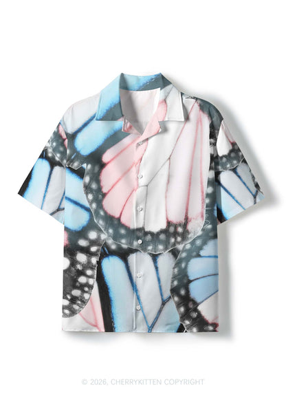 Trans Butterfly Wing Pride Y2K Print Hawaiian Shirt Cherrykitten