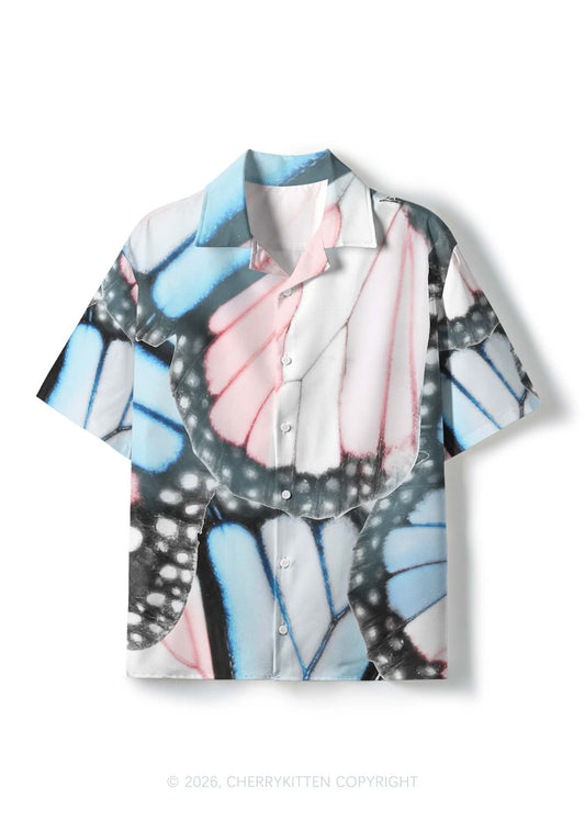 Trans Butterfly Wing Pride Y2K Print Hawaiian Shirt Cherrykitten