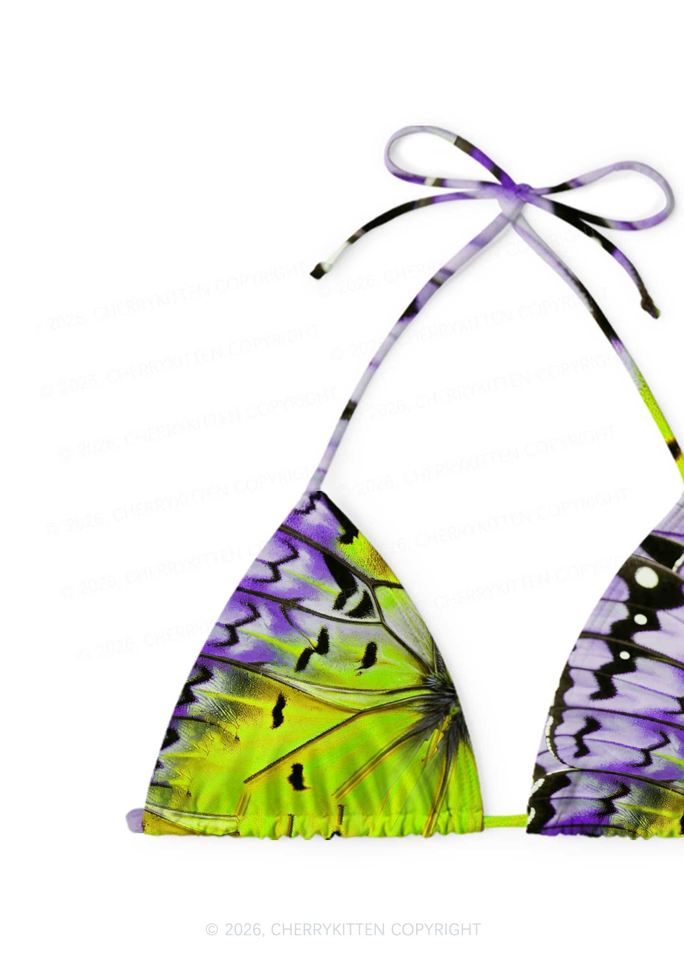 Purple Lime Butterfly Wing Y2K Print Bikini Set Cherrykitten