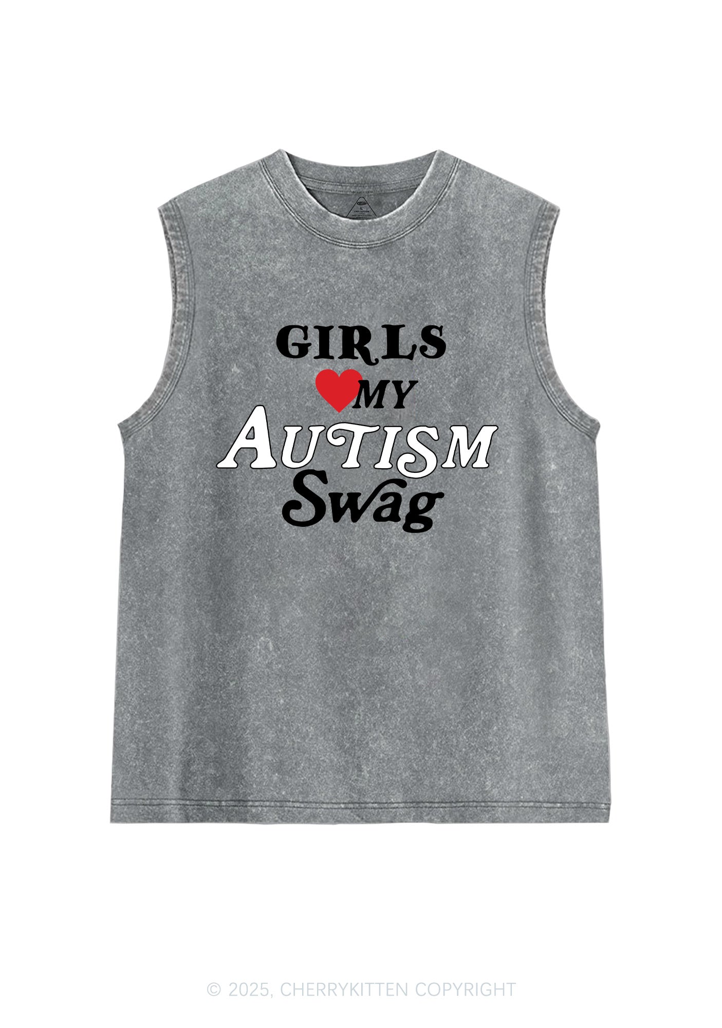 Girls Love Autism Swag Y2K Washed Muscle Tank Cherrykitten